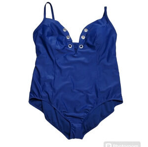 Time & Tru Navy Front Lace-Up One-Piece Swimsuit